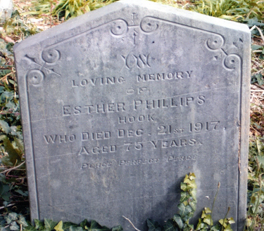 Esther’s gravestone pictured in Mount Zion Chapel, Hook.